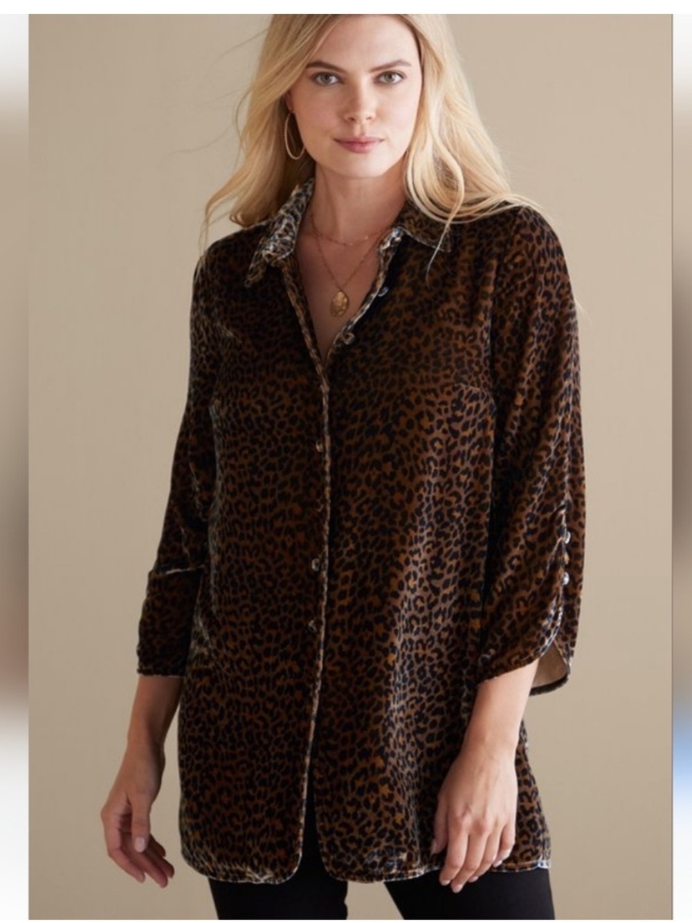 Soft Surroundings Icon Silk
Velvet Poets Leopard Cheetah Tunic Shirt Blouse - Picture 3 of 13